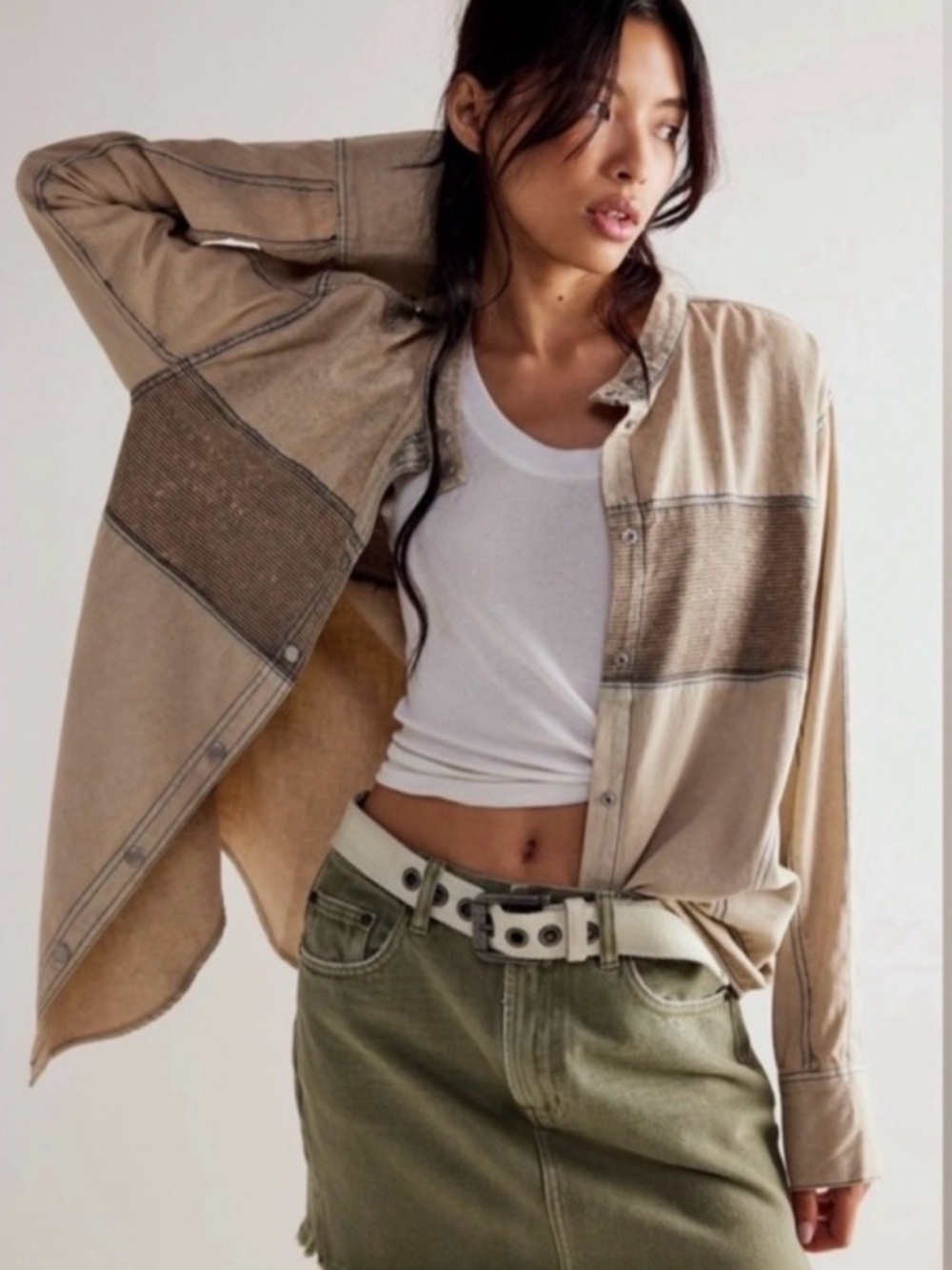 Free People Tan Button Down Shirt